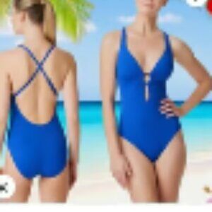 Bleu Rod Beattie Ring Me Up One Piece Swimsuit COBALT BLUE NWT Sz 12